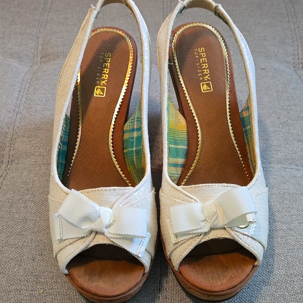 SPERRY TOP-SIDER WHITE SLINGBACK CORK WEDGE